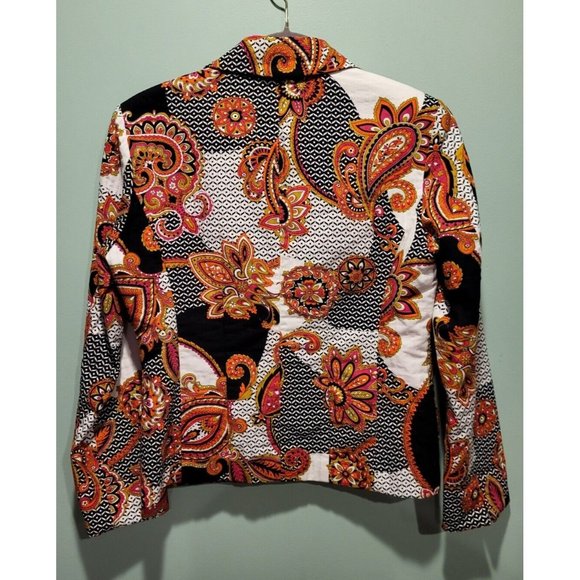 Chicos Pink Orange Black Paisley 3 Button Blazer Size 0 Or 4 - Picture 5 of 6